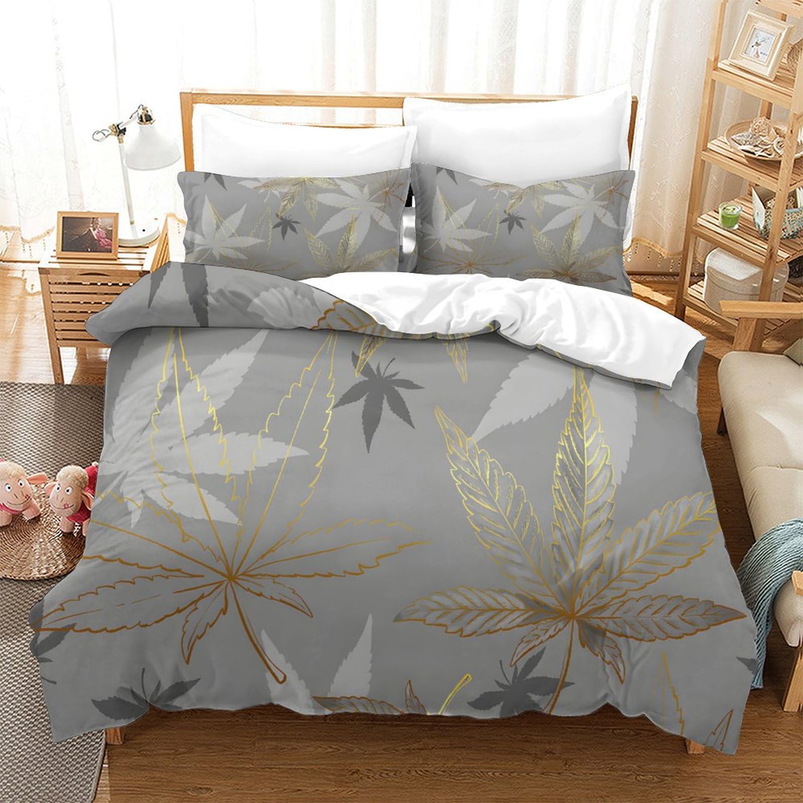 GDEKCIEAS Marijuana Leaf - Cannabis Leaves Deco Bedding Set for Teens,3 Pieces Duvet Cover with Zipper,Breathable Comforter And Quilt Cover for Boys And Girls Single（140x200cm）
