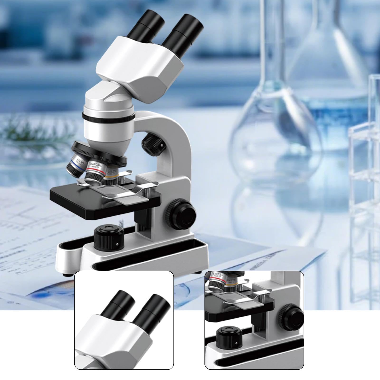 Kits de Microscopio para Niños con 10 Portaobjetos para Principiantes (5-7 años) - Regalos Navideños