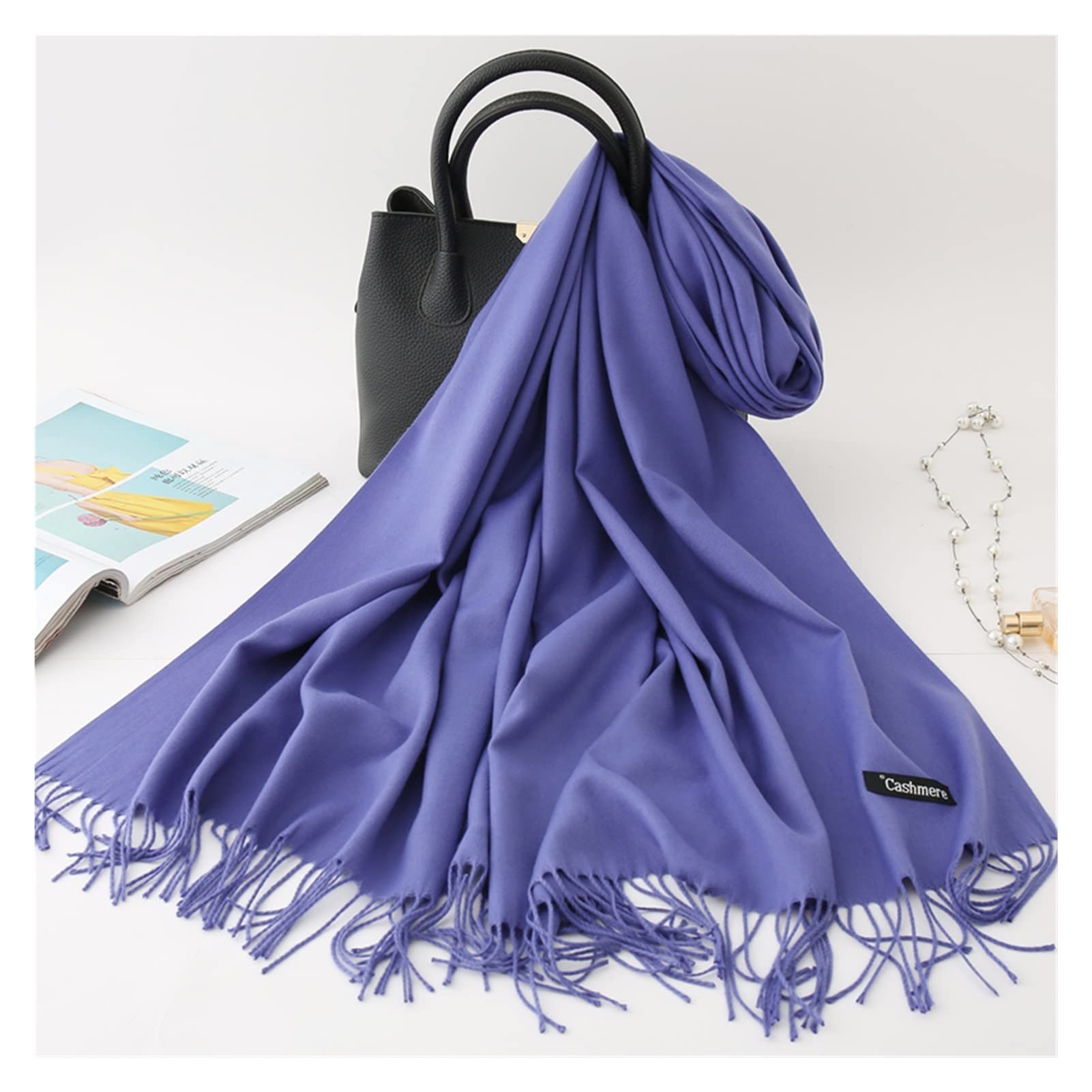 Szaliki Szalik Szale Kaszmirowe Szaliki Dla Kobiet Soft Pashmina Szale Okłada Długiego Dużego Szalika Zimowe Ciepłe Grube Szaliki Damskie Z Tassel Na Damskie Prezenty Szal Ciepły Chusty (Blue : M, S