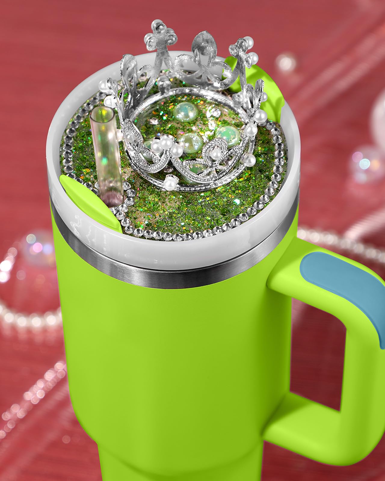 Toykee Lid Name Plate Topper for Stanley Cup 40 30 oz - Crown Cute Decoration Accessories for Tumbler, Water Bottle Glitter Decor for Women Girls