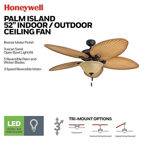 Miniatura 2 de Honeywell Ceiling Fans Palm Valley 50507-01 - Ventilador de techo tropical para interiores y exteriores de 52 pulgadas con luz, cadena de tracción,