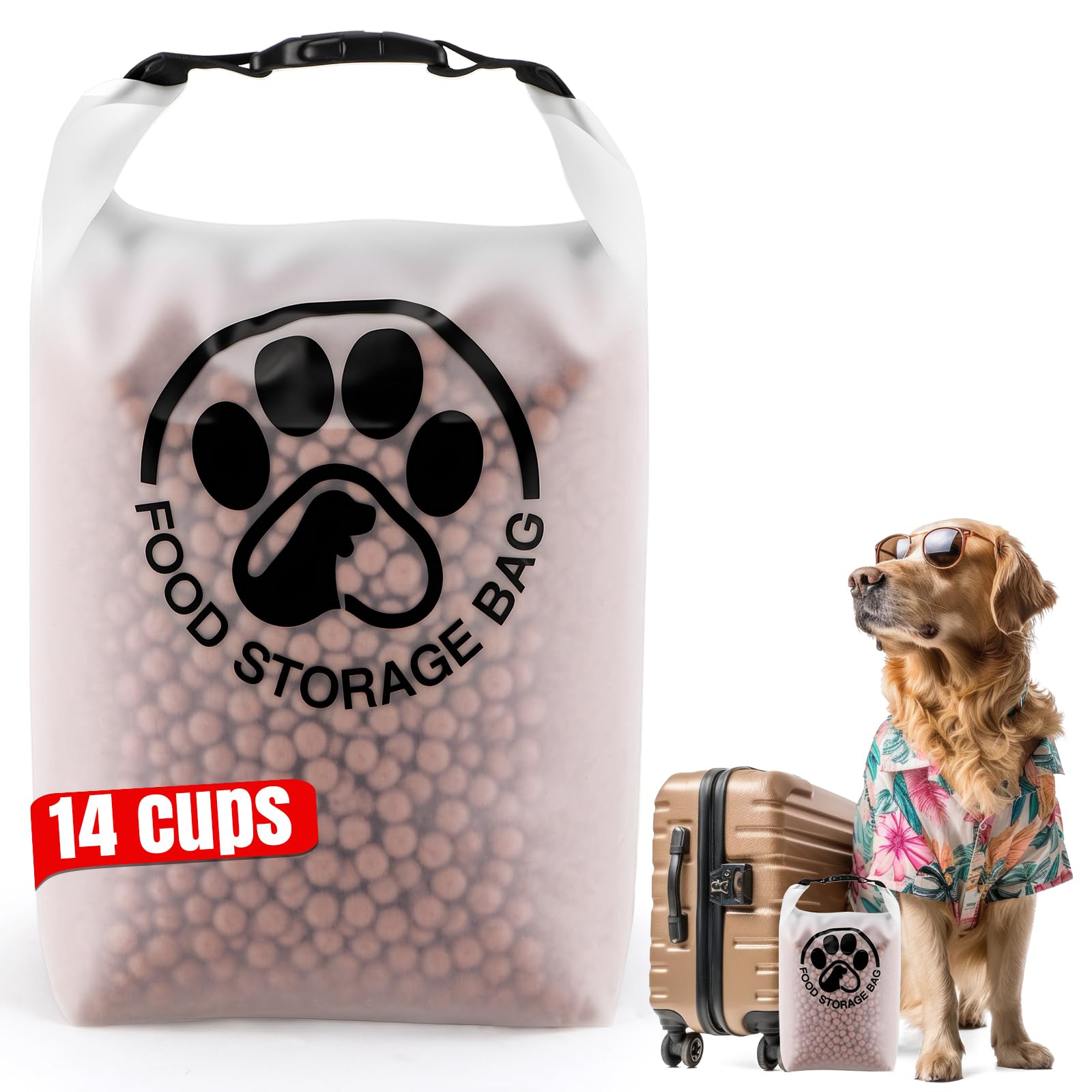 Aosnare Pet Food Storage Bag for Travel - Transparent Leak-Proof Dog Food Container with Roll-Top Closure, Keeps Kibble Fresh for Camping Trip, Dog