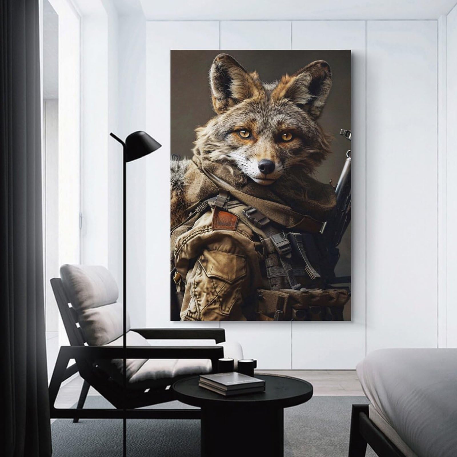 Junmoney Unframe-Style-18 Canvas Art Print Anthropomorphic Coyote Soldier Portrait, 24X36inch(60X90cm), For Contemporary Homes, Apartments Or Offices, Decorative Canvas Decor For Home Updates