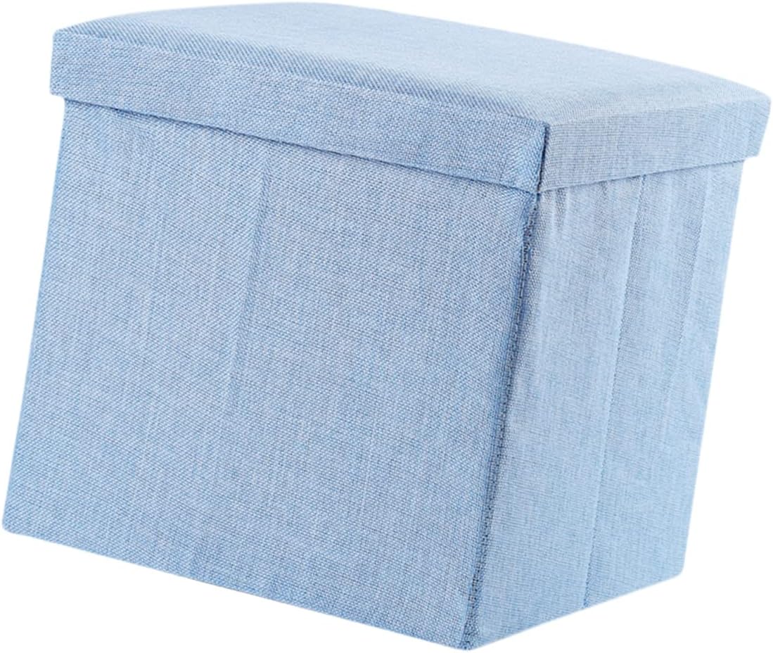 STOBAZA 1Pc Multifunctional Folding Storage Stool with Fabric Cover Sky-Blue High Load Capacity Seat and Square Storage Cube for Boy Girl Playroom Nursery Closet Organization