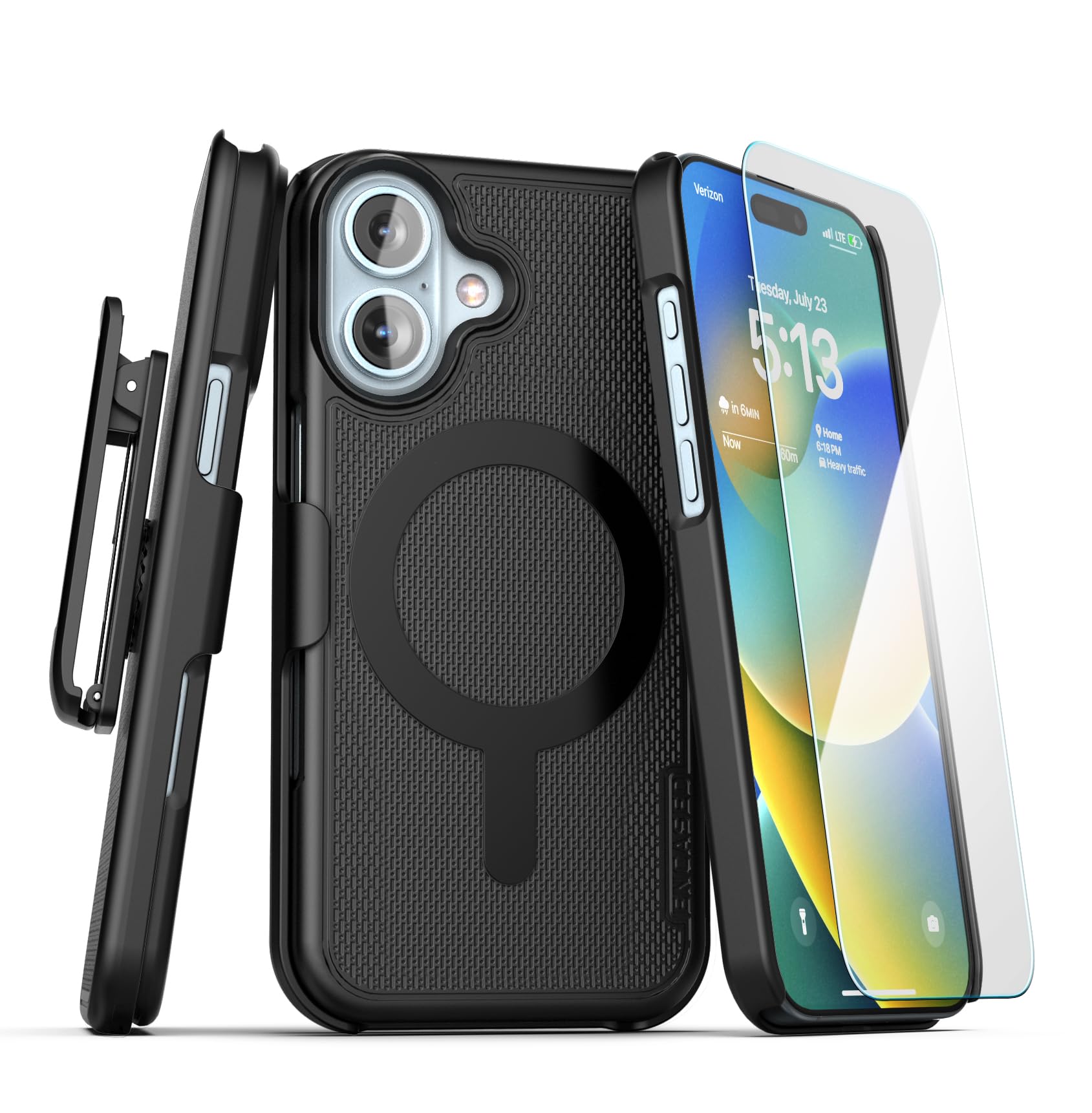 Encased Belt Case Compatible with iPhone 16 Plus (Compatible with MagSafe) Rotating Phone Holster Clip, Magnetic Slimline Series (Black)