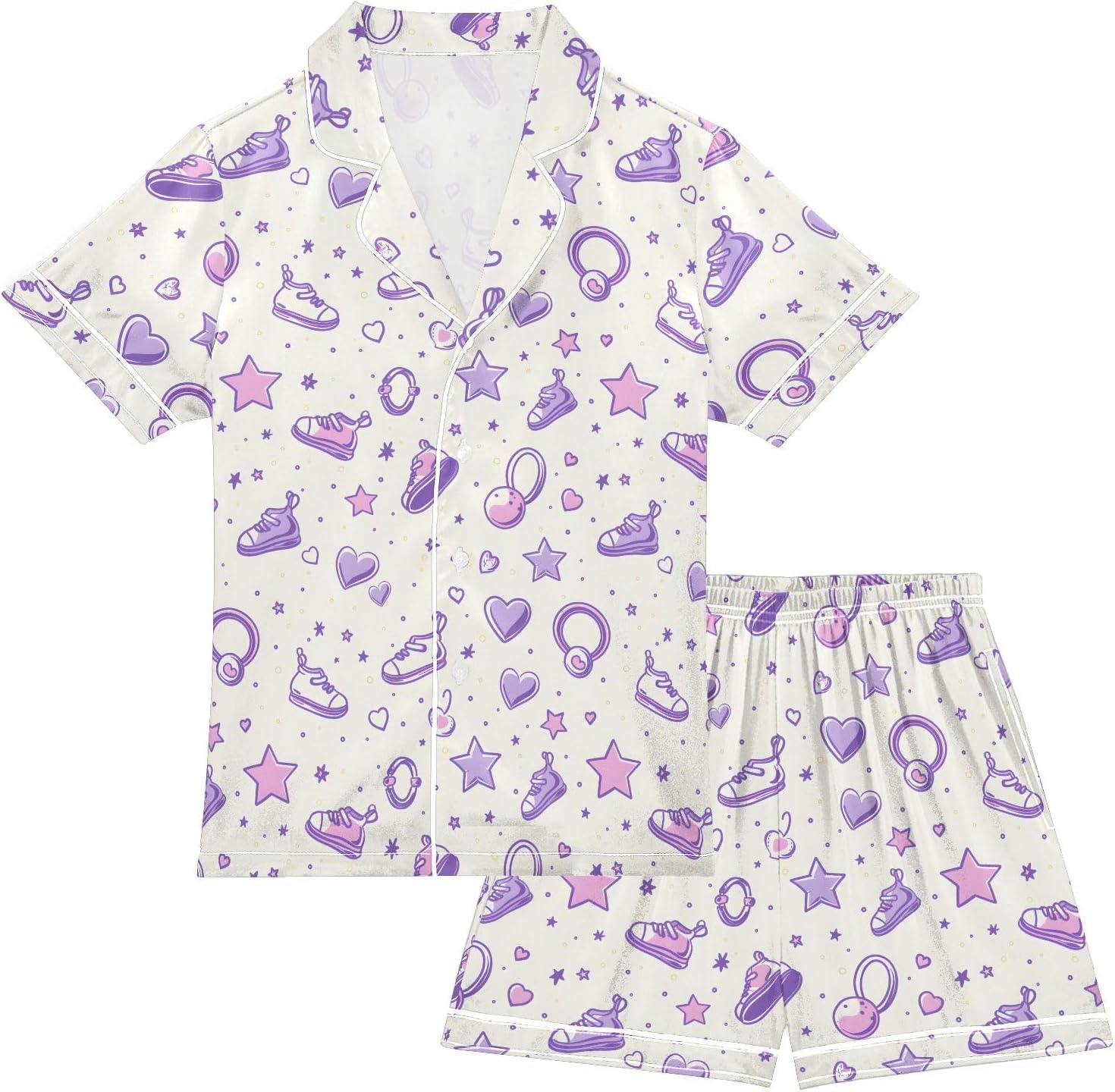 Kids Satin Wear Set Five-pointed Star Shoes Heart Pattern Relaxing Clothing Short Sleeve and Shorts