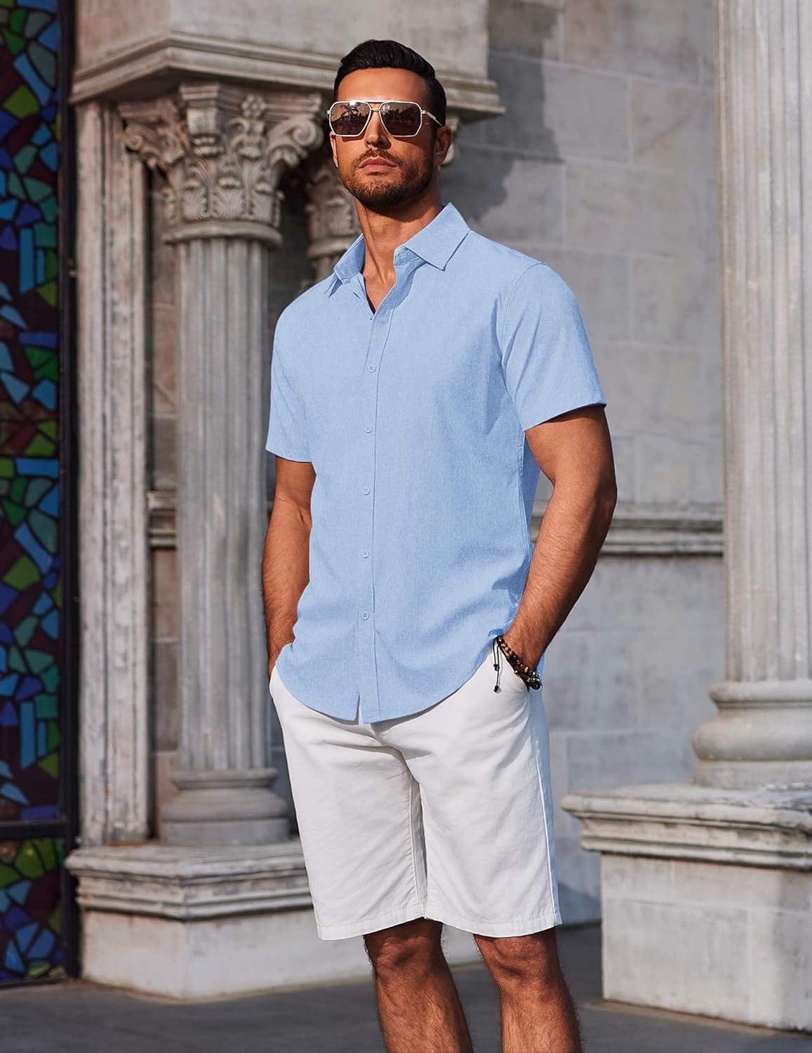 COOFANDY Men's Button Down Shirts Short Sleeve Casual Summer Beach Shirts Vacation Wedding Shirts