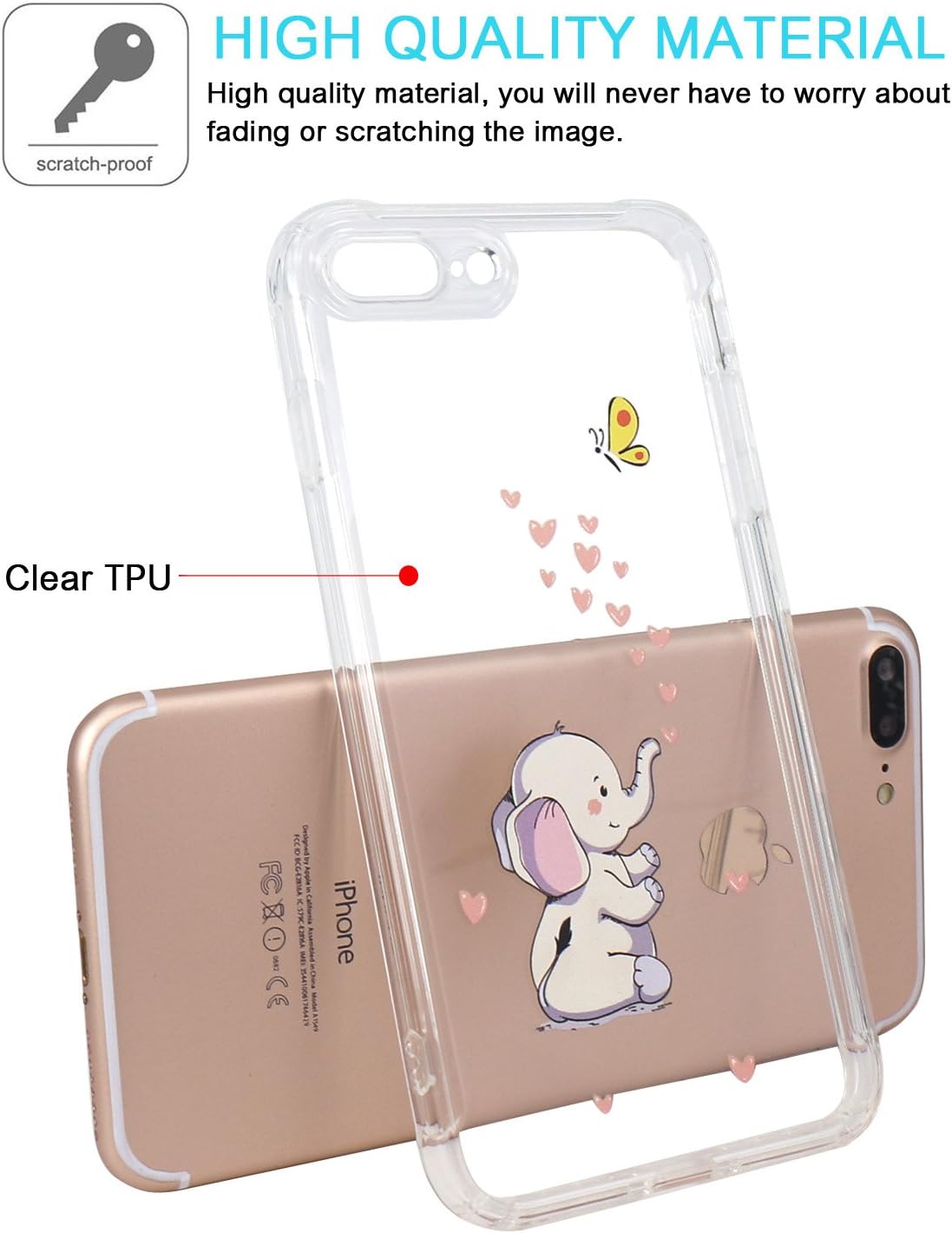 JAHOLAN iPhone 7 Plus Case, iPhone 8 Plus Case Amusing Whimsical Design Clear TPU Soft Case Rubber Silicone Skin Cover for iPhone 7 Plus iPhone 8 Plus - Cute Elephant