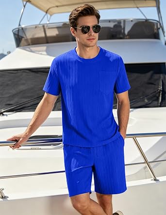 Men's Summer Beach Outfits 2 Piece Shirt and Shorts Sets
