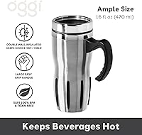 Vista 2 de Oggi Multigrip Stainless Steel Thermal Travel Mug - 16oz, with slide open lid for hot and cold beverages.