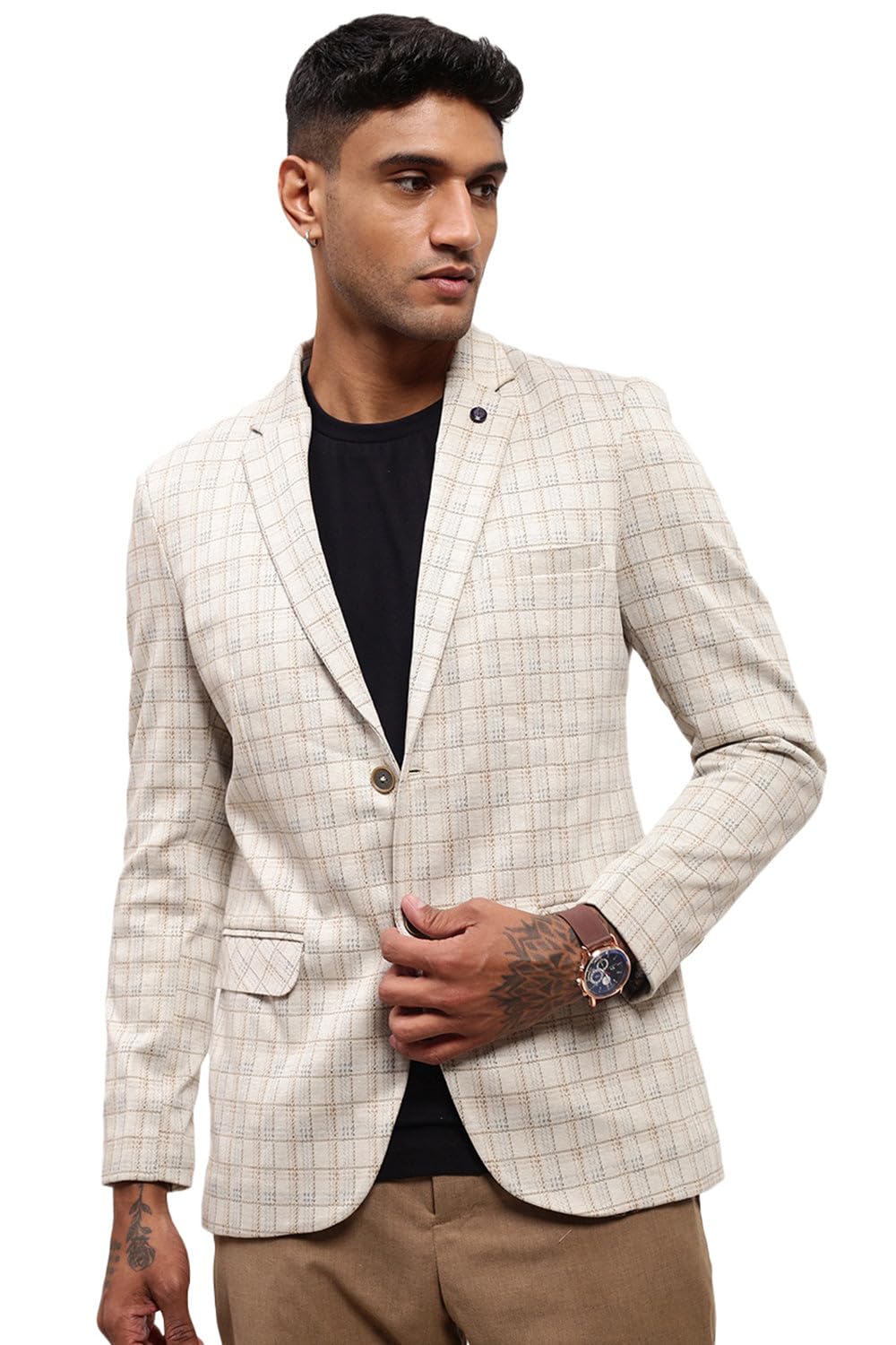 showoffff Men's Cream Single-Breasted Slim Fit Blazer with Notched Lapel-LBR-2401_Cream-picture-21
