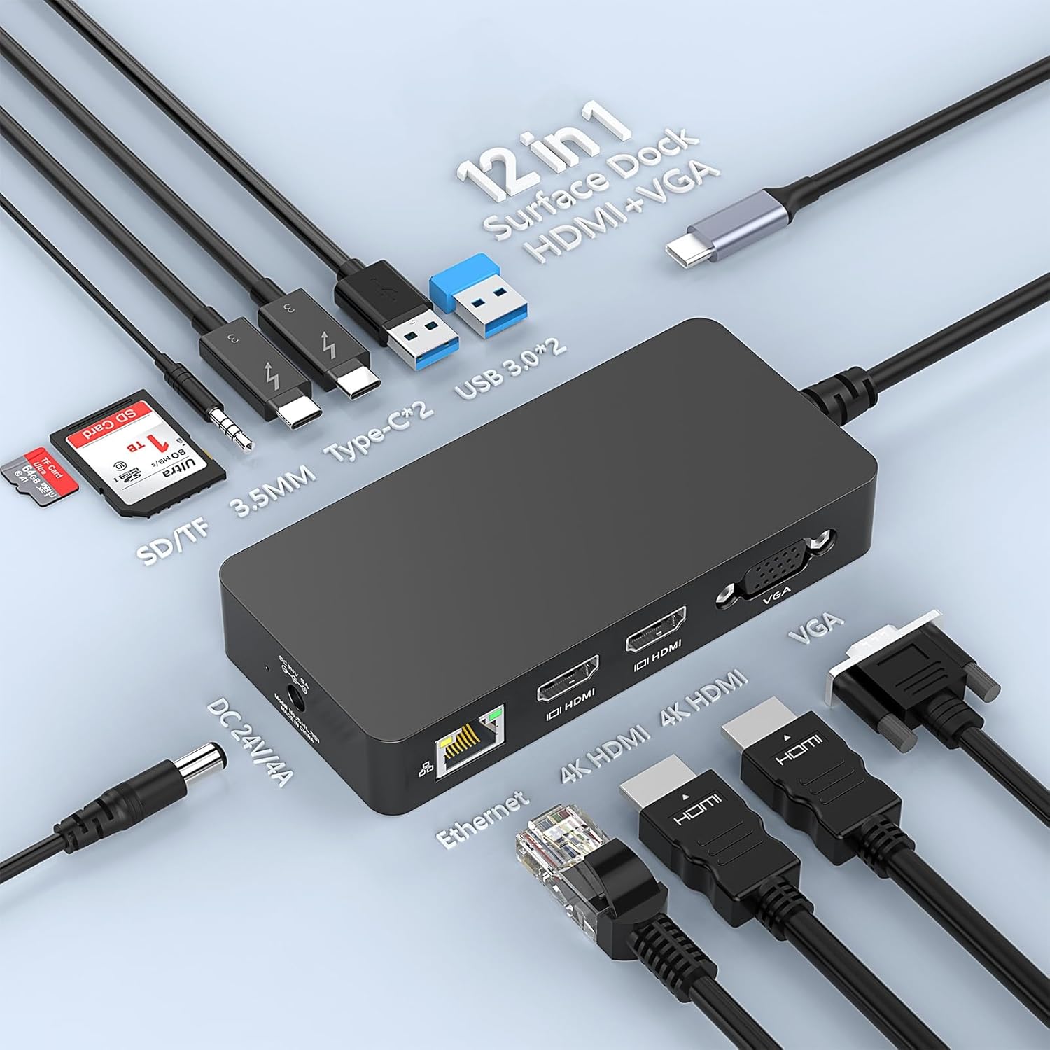 Docking Station USB C 12 en 1 MTAKYA para Surface Pro/Laptop