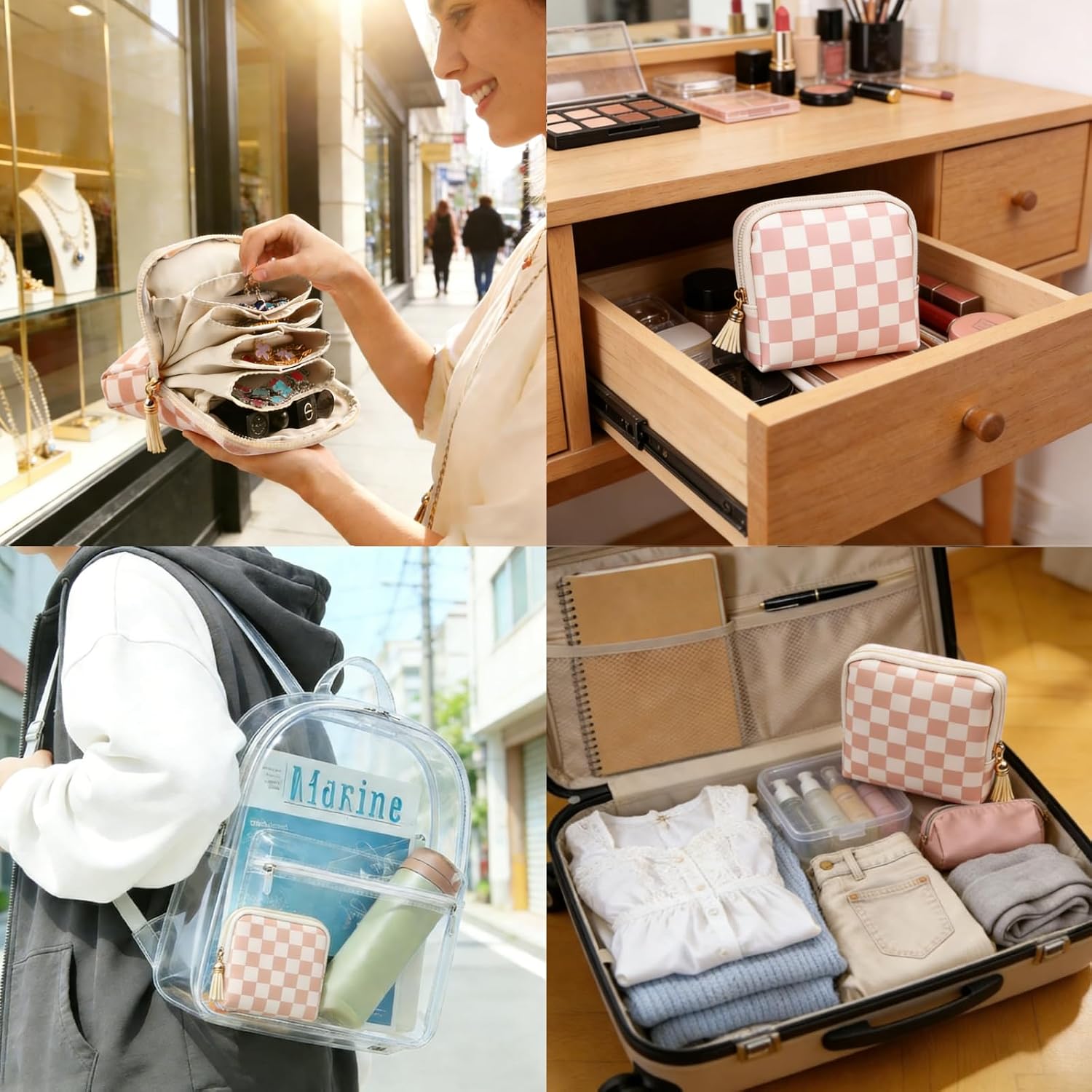 JZRSuitcase Jewelry Organizer Travel Pouch Small PU Leather Bag with Velvet Lining Carryon Travel Essentials for Women Portable Jewelry Case Holder for Bracelet Rings Earring