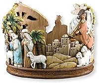 Vista 2 de Portavelas de corona de Adviento - Portavelas de mesa de Navidad, 6 pulgadas, diseño de pesebre redondo