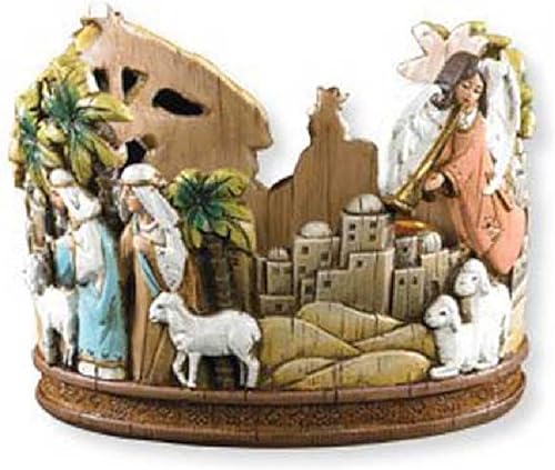 Miniatura 2 de Portavelas de corona de Adviento - Portavelas de mesa de Navidad, 6 pulgadas, diseño de pesebre redondo