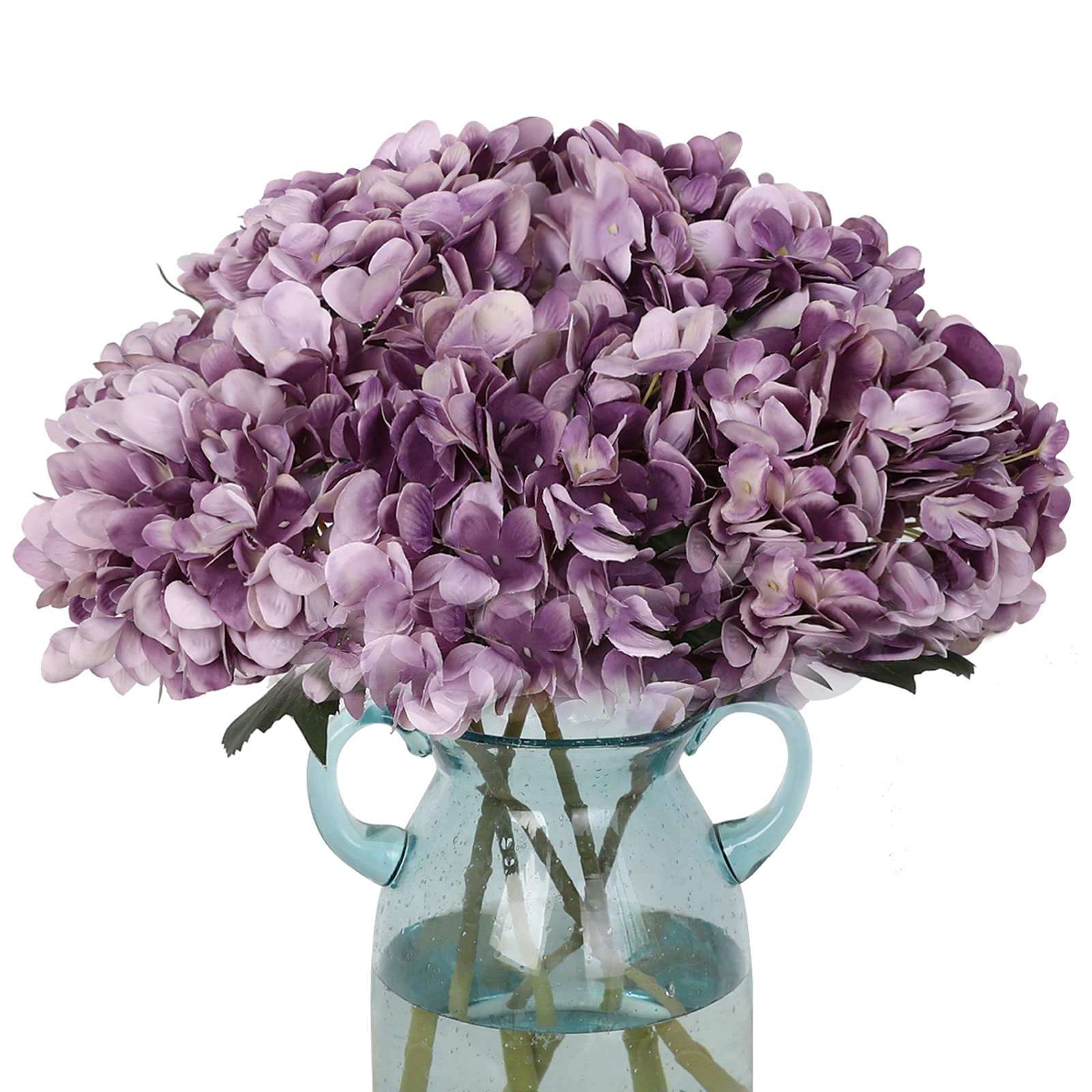 Tifuly Purple Hydrangea Artificial Flowers - 5 pcs Realistic Single 18.13 in Long Stem Fake Silk Hydrangea Bouquets for Party Wedding Centerpieces Home Office Decor