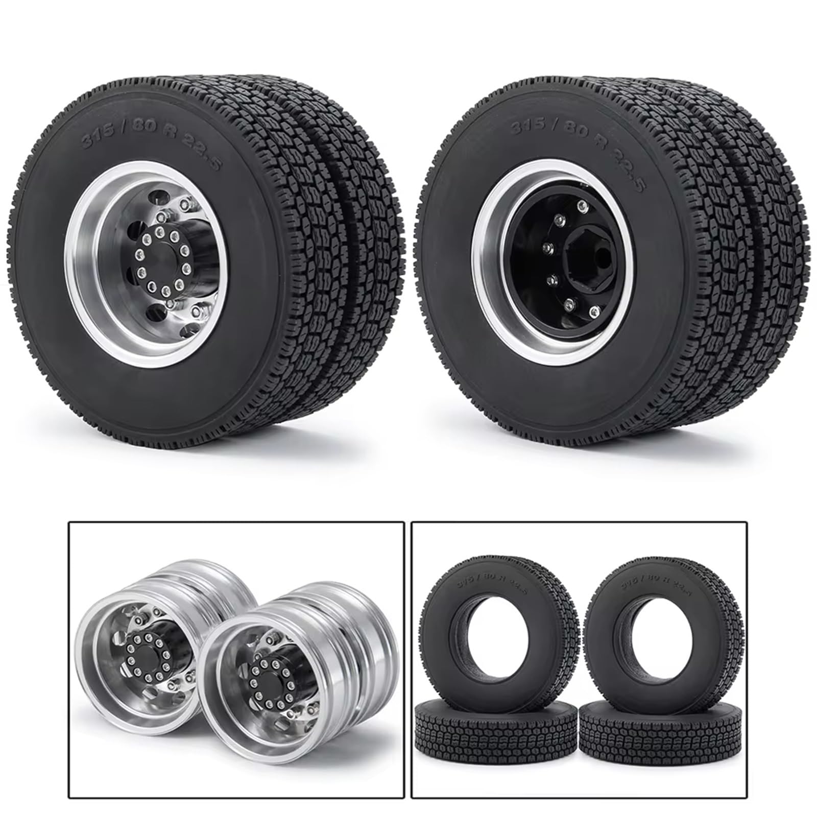 RC-Autoteile Zubehör Für Tamiya 4 Stück 1/14 RC Auto Traktor LKW Anhänger Fracht LKW Räder Teile Hinterrad Felgennabe Und Gummireifen Kit