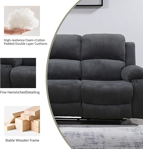 Miniatura 6 de Juego de sofá reclinable manual, juego de sofá reclinable de pana, juego moderno de muebles para sala de estar, sofá reclinable con silla para sala