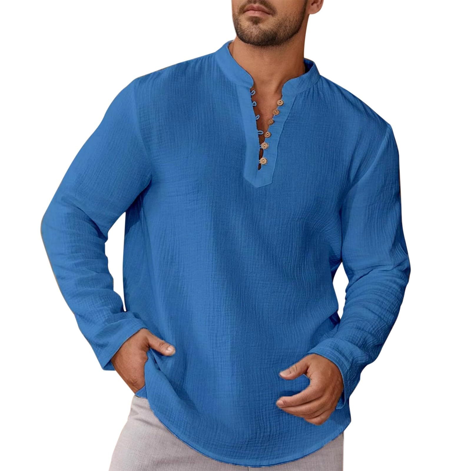 Maglia Henley Uomo Collo A Fascia Maniche Lunghe, Pullover per Vacanze al Mare E Abiti Estivi Casual all Aperto