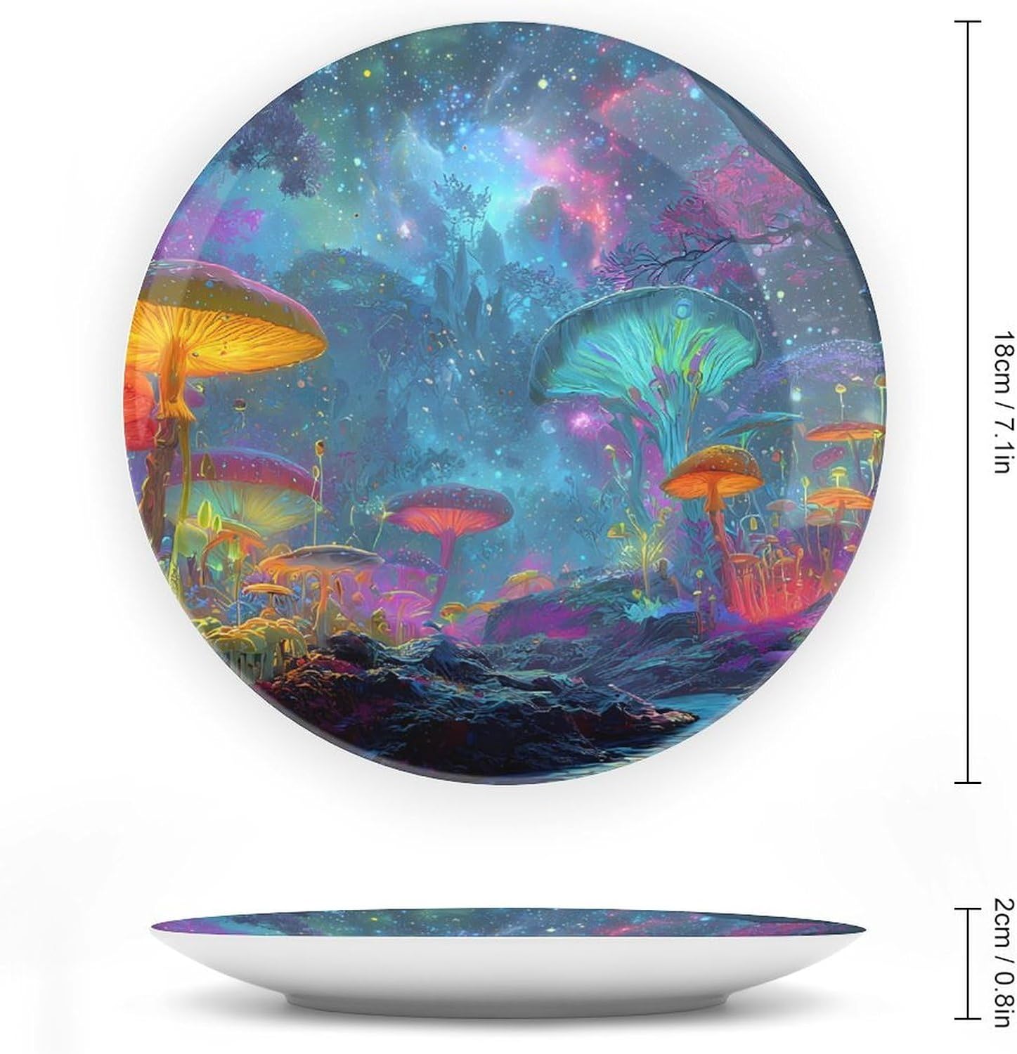 Psychedelic Mushroom Forests Universes Decorative Plates for Display Ceramic Plate Tray with Stand Hanger Home Decor