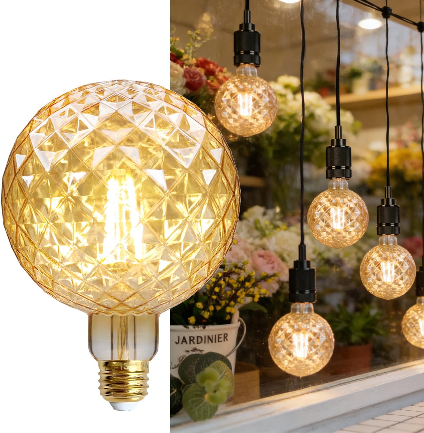 LED Bulb Vintage 4W Warm White 2500Kelvin Big Globe Crystal Led Bulb 110/130V Edison Screw E26 Base Specialty Decorative Light Bulb G125