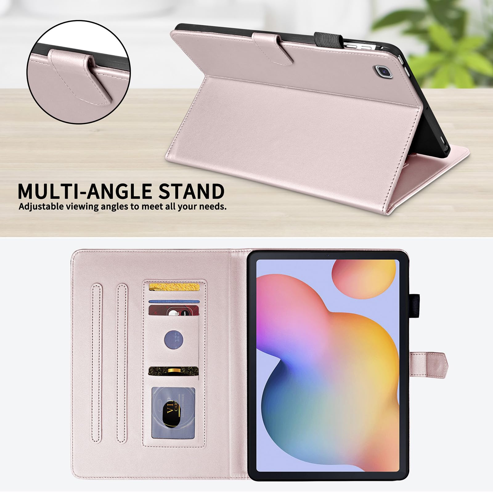 Custodia per Samsung Galaxy Tab A7 10.4 Pollici 2022/2020 SM-T500/T505/T507 Business Pelle PU Tablet Cover per Galaxy Tab A7 con Portafolio Supporto Funzione Oro rosa - 5
