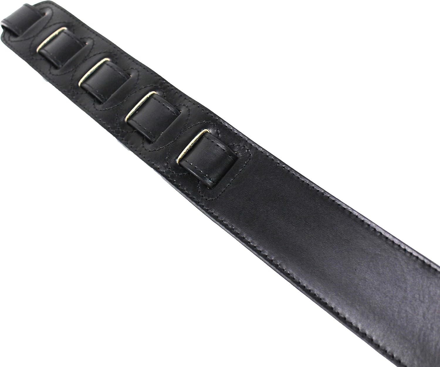Walker and Williams KB-31 Skinny Series 2" Wide Flat Black Premium Grain Leather Padded Guitar Strap with Hand Tooled Red and Gold Phoenix Design