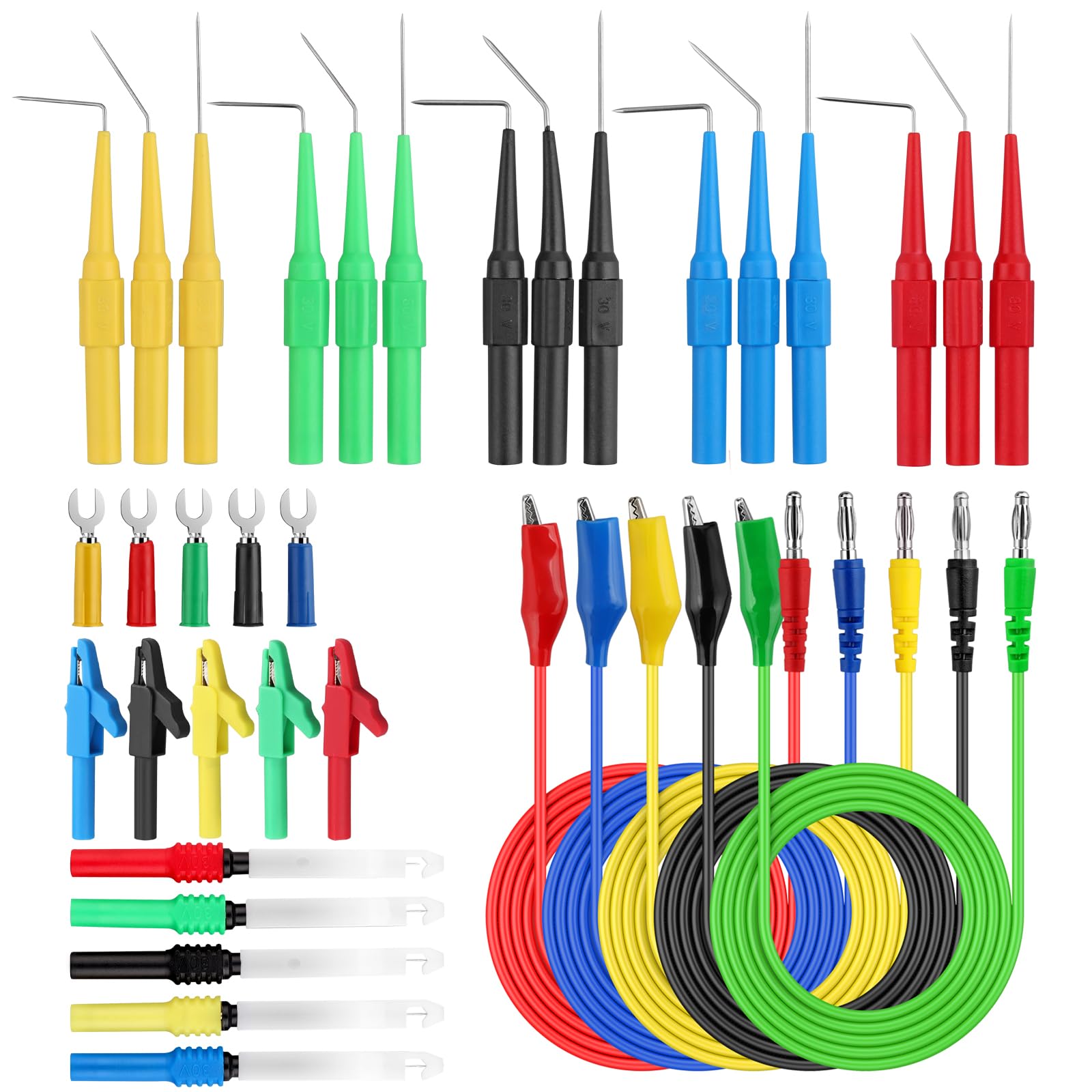 AMTOVL Multi Test Leads Kit, 35-in-1 Banana Plug to Alligator Clip, with Alligator Clips, 90°-180° Flex Pin, U-type Plug, Wire Breaker and Storage Case for for Voltage Circuit Tester