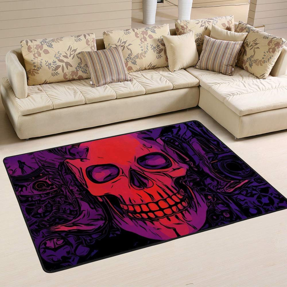 Tapis facile à nettoyer motif tête de mort violet Ruchen 63×48
