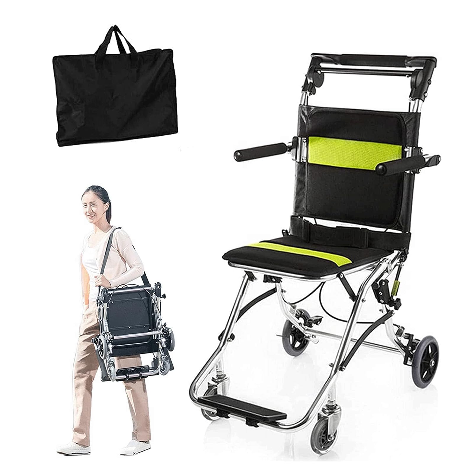 Silla de Ruedas,Silla de Ruedas para Transporte Silla de Ruedas Ultraligera Plegable Silla de Ruedas de Aluminio para Transporte con Bolsa de Transporte Y Cinturón de Seguridad Silla de Ru