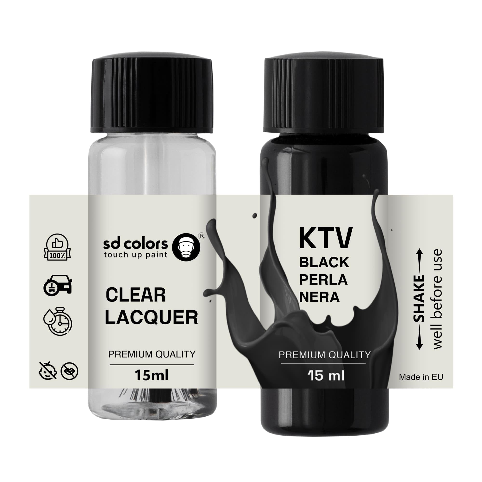 SD COLORS BLACK PERLA NERA KTV New Touch Up Paint 15 ML REPAIR SCRATCH CHIP BRUSH COLOR CODE KTV BLACK PERLA NERA (PAINT+LACQUER)
