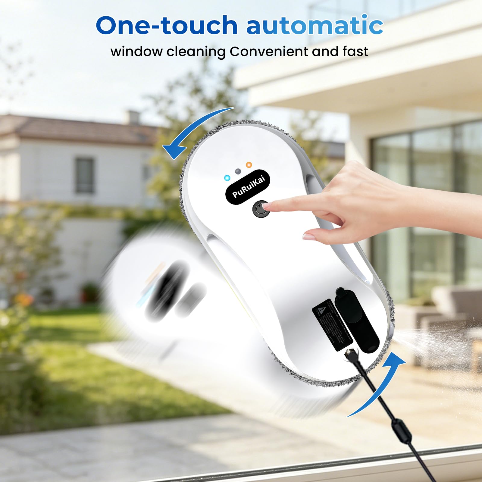 PRK-309 Robot de limpieza de ventanas, limpiador automático de cristales con spray de agua, succión fuerte de 5600 Pa, planificación inteligente de trayectoria 3.0, limpieza de doble cara