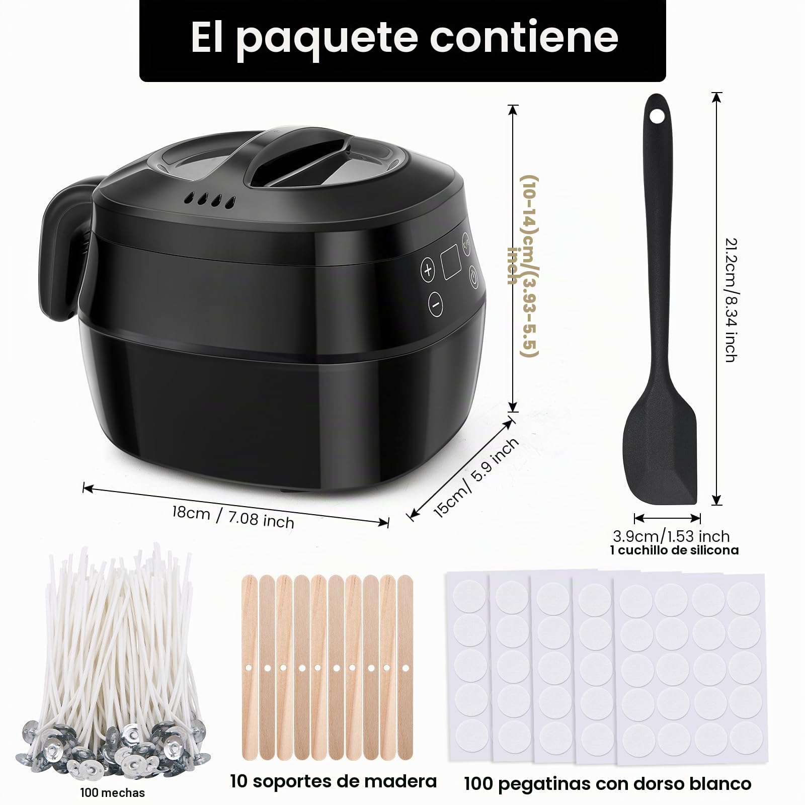 Kit Para Hacer Velas Completo Con Fundidor De Cera Eléctrico 1L - Olla Para Derretir Cera Con Pantalla LED Y Temperatura Ajustable, Incluye Mechas, Pegatinas Y Accesorios Para Principiantes Y Adultos
