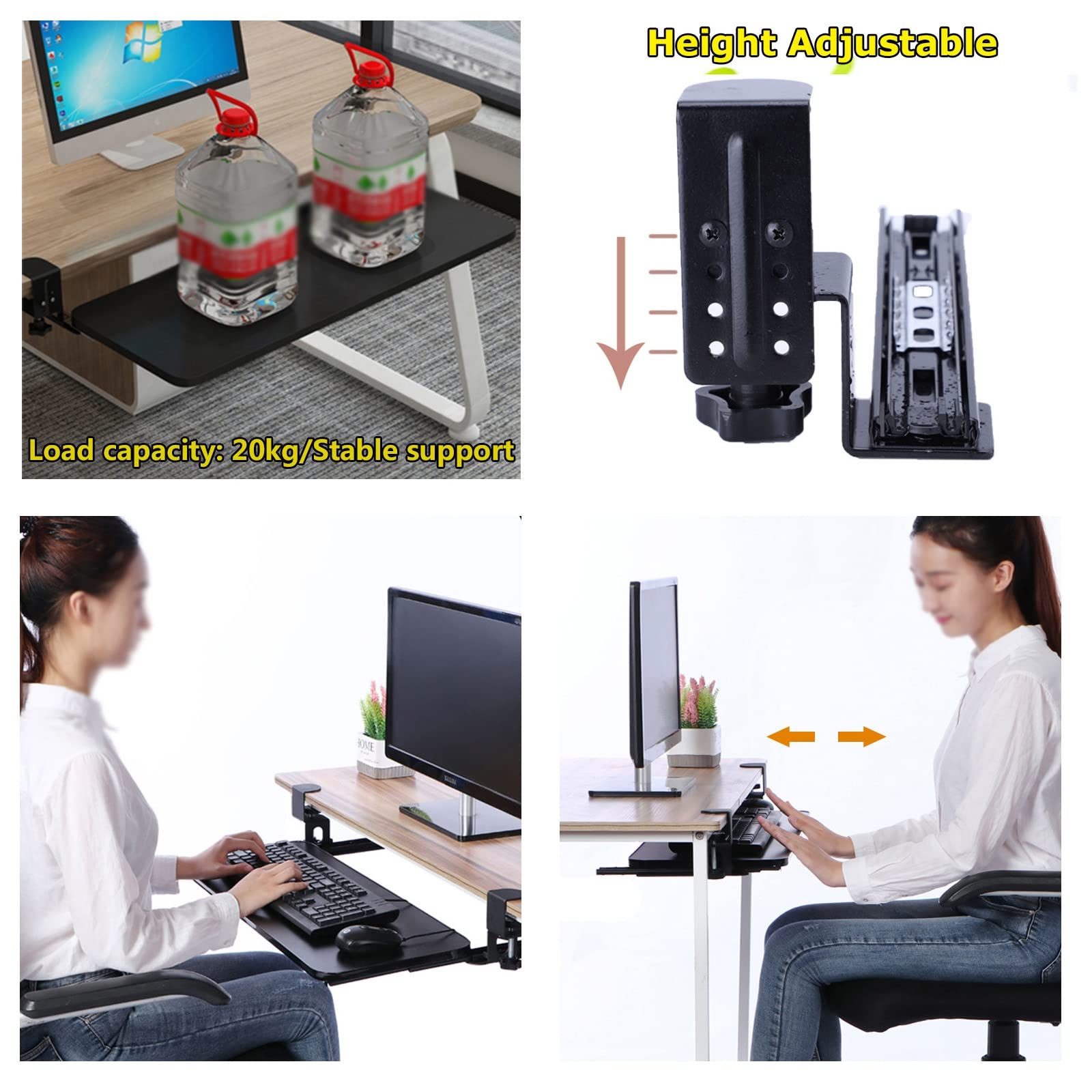 Support Clavier Inclinable Avec Repose-poignet Cuir Et Rangement Bois - Ergonomique Pour Bureau - 13