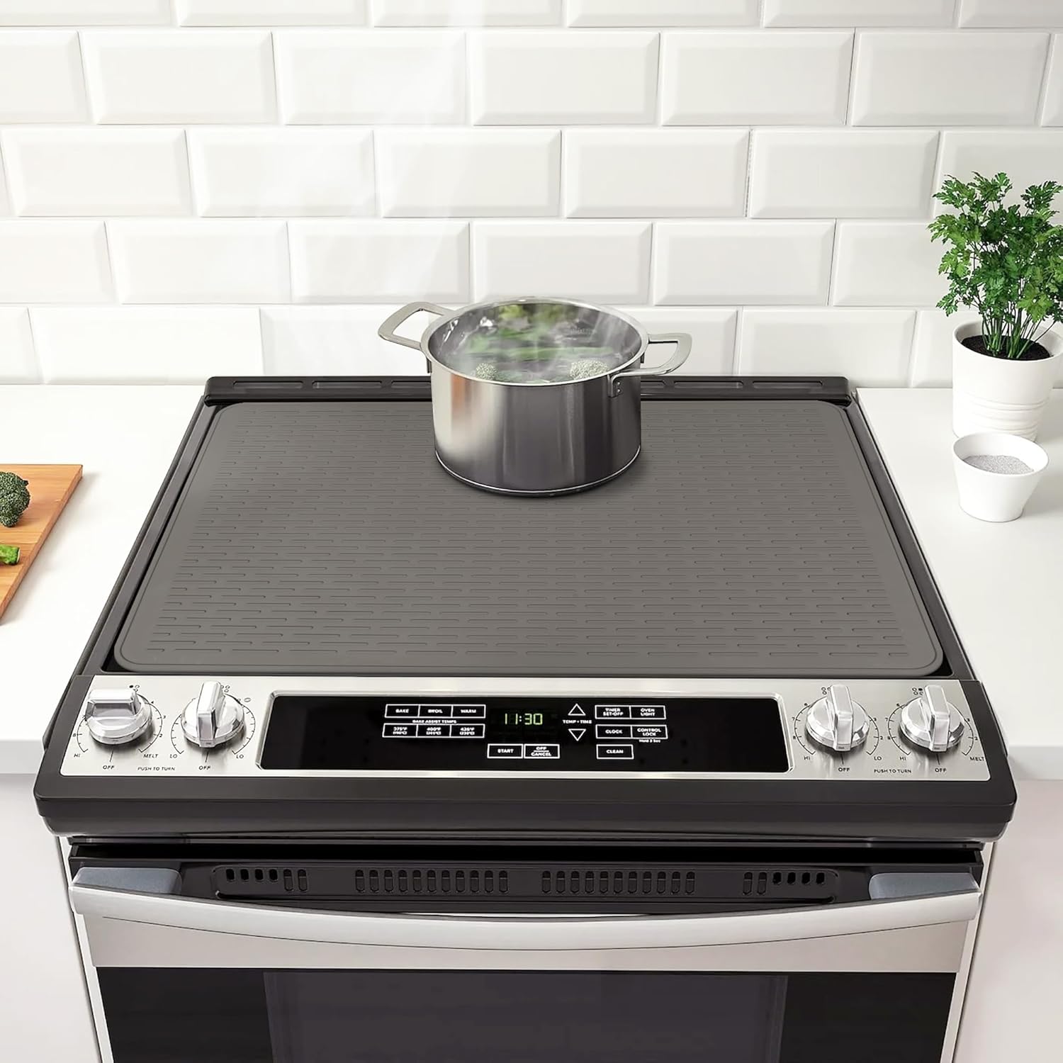 Stove Top Cover for Electric Stove- Range Covers for Electric Stove,Silicone XXL Dish Drying Mat, Glass Cooktop Covers, Flat RV Range top Mats (Gray, 30"x21")