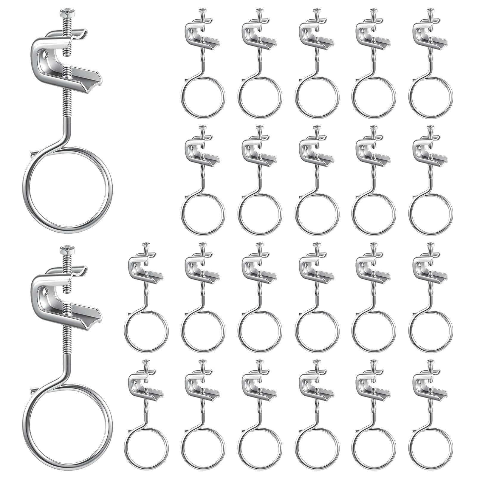 24 morsetti di supporto da 20 mm e 24 ganci per cavi da 50 mm, morsetti a C in acciaio resistente per supporti a I, tubi, cavi, condutture - Portata 34 kg