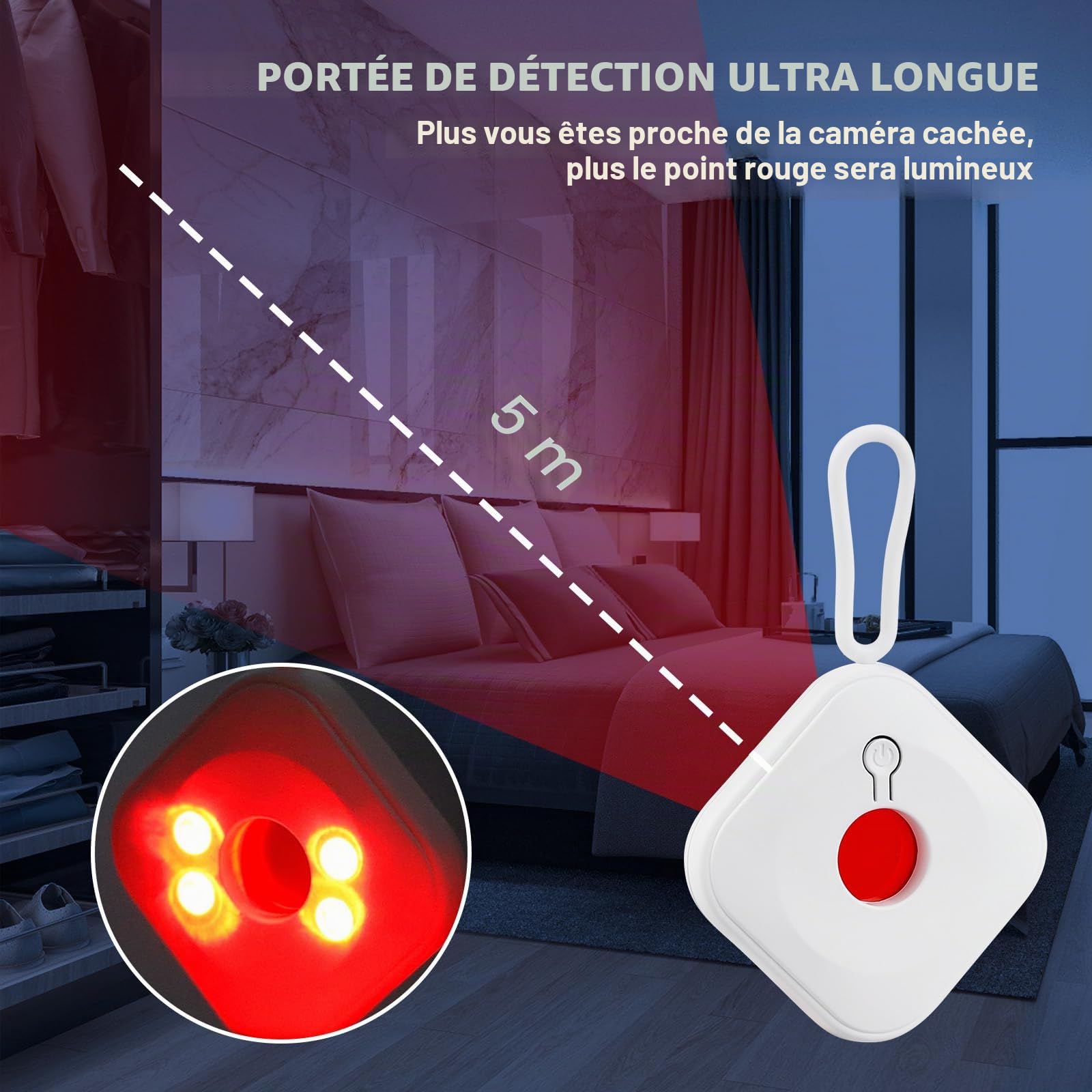Vegena Detecteur Micro Espion 2 Pièces, Détecteur de Caméra, Détecteur de Caméra Cachée, Detecteur de Micro Espion Portable avec Vision Infrarouge pour Hôtel Salle de Bain Voyage
