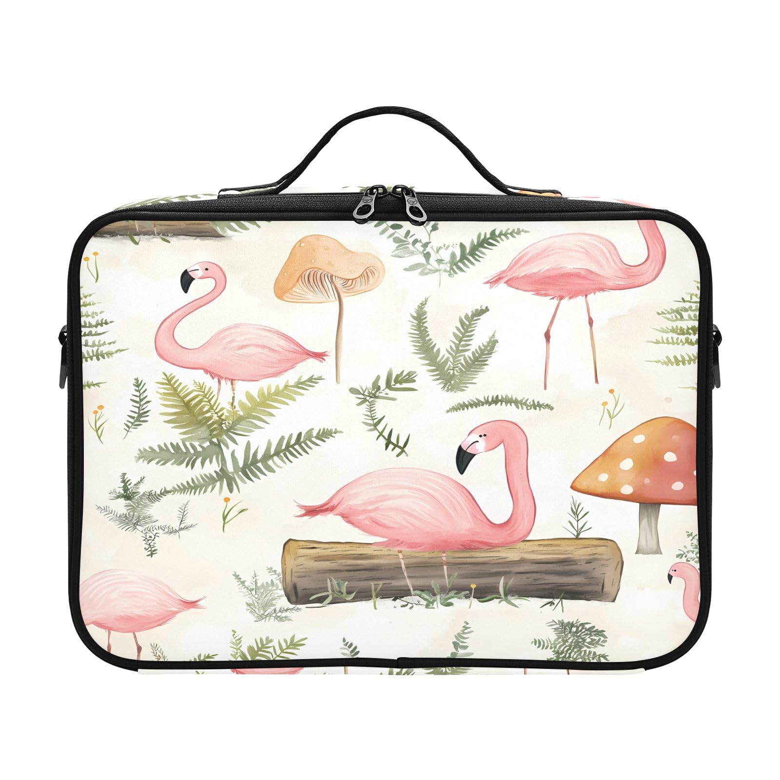 zyrtty Travel Makeup Train Case Flamingo Mushroom Pattern Cosmetic Organizer Portable Storage Bag with Adjustable Dividers for Cosmetics Brushes Toiletry Jewelry Digital Accessories