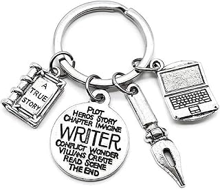 Writer Keychain, Pen Keychain, Book Keychain, Laptop Keychain, Book Lover Keychain, Story Book Charm, Pen Charm, Writer Charm, Laptop Charm, Writer Gift, Gift for Book Lover, Writer Key Ring