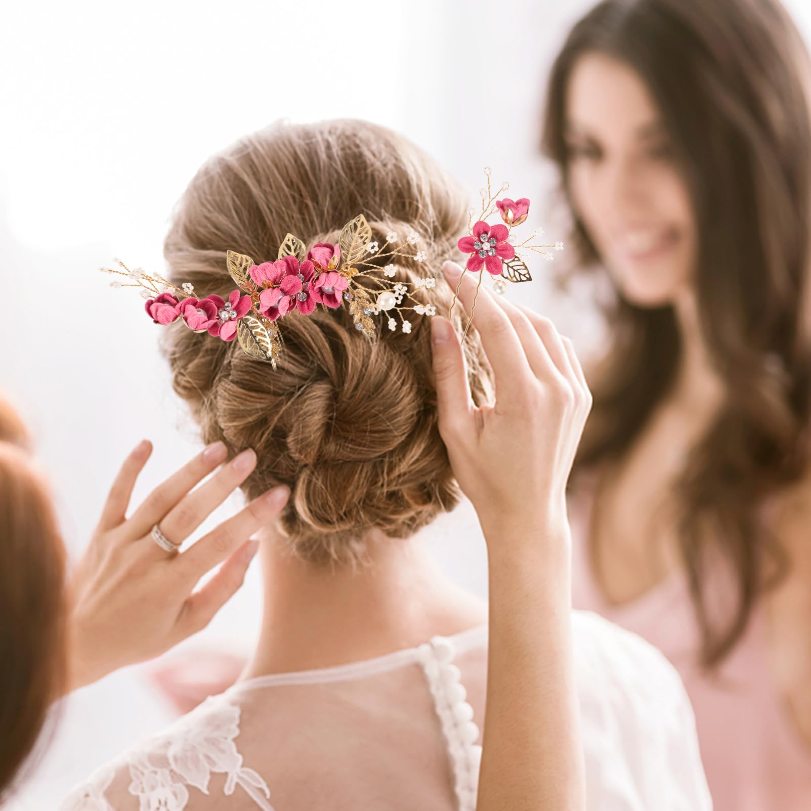 Juego de 4 Peinetas de Novia Flores y Decoración de Pedrería, Aleación, para Boda y Aniversario, Accesorio Delicado Cabello