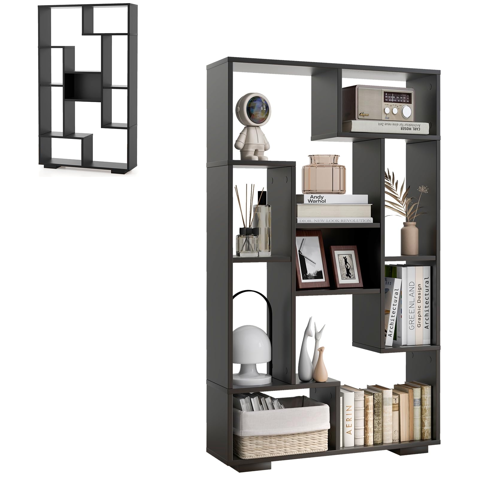 HOMASIS Librería geométrica con Compartimentos Abiertos, Estantería de pie Moderna con Kits Antivuelco, Organizador de Almacenamiento de Madera para salón, Dormitorio, 70x20x120cm (Nergo)