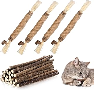 Phoetya 34 Pack Cat Chew Toy, Natural Silvervine Stick Cat Toys for Indoor Cats Catnip Kitten Dental Lick Scratch Wooden Mint Sticks for Teeth Cleaning Aggressive Chewers(34 pack)