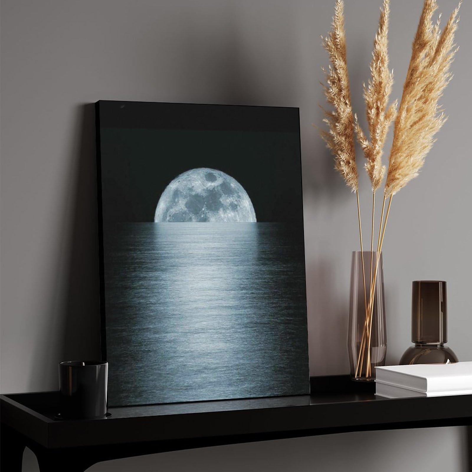 Amazon.co.jp: 絵画 夜の水面に映る月明かりインテリア 絵画 輝く水の 