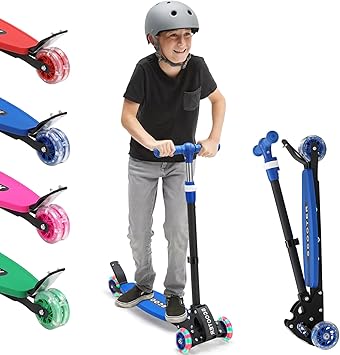 Scooter for Kids 3-12, Kid Scooters with Extra-Wide Deck, 165 lbs Capacity, 3 Wheel Kick Scooter with Lean to Steer, Height Adjustable Handlebar, Light Up Wheels for Stable Smooth Riding, Child Gift