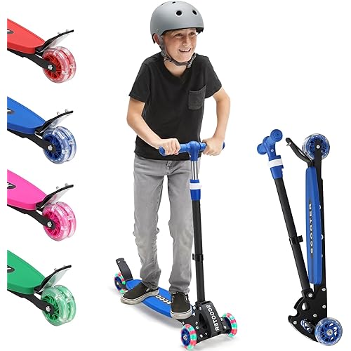 Scooter for Kids 3-12, Kid Scooters with Extra-Wide Deck, 165 lbs Capacity, 3 Wheel Kick Scooter with Lean to Steer, Height Adjustable Handlebar, Light Up Wheels for Stable Smooth Riding, Child Gift