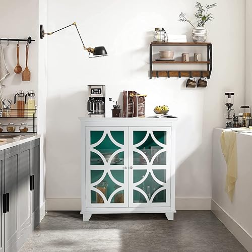 Miniatura 2 de Giantex Aparador de buffet, armario de cocina independiente con estante ajustable, 2 puertas decorativas de vidrio, organizador de almacenamiento