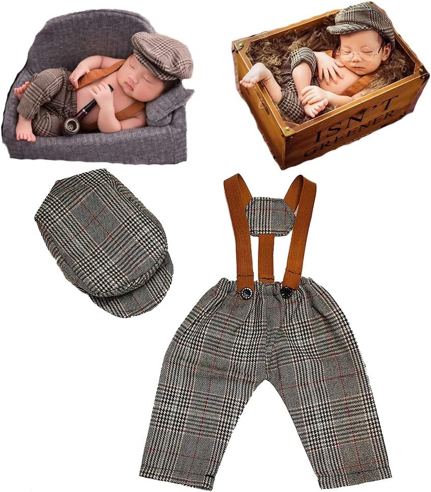 Infant Newborn Photo Outfits Props Baby Photography Crochet Romper Hat Set Monthly Boy Girl Photo Shoot Knitted Berets