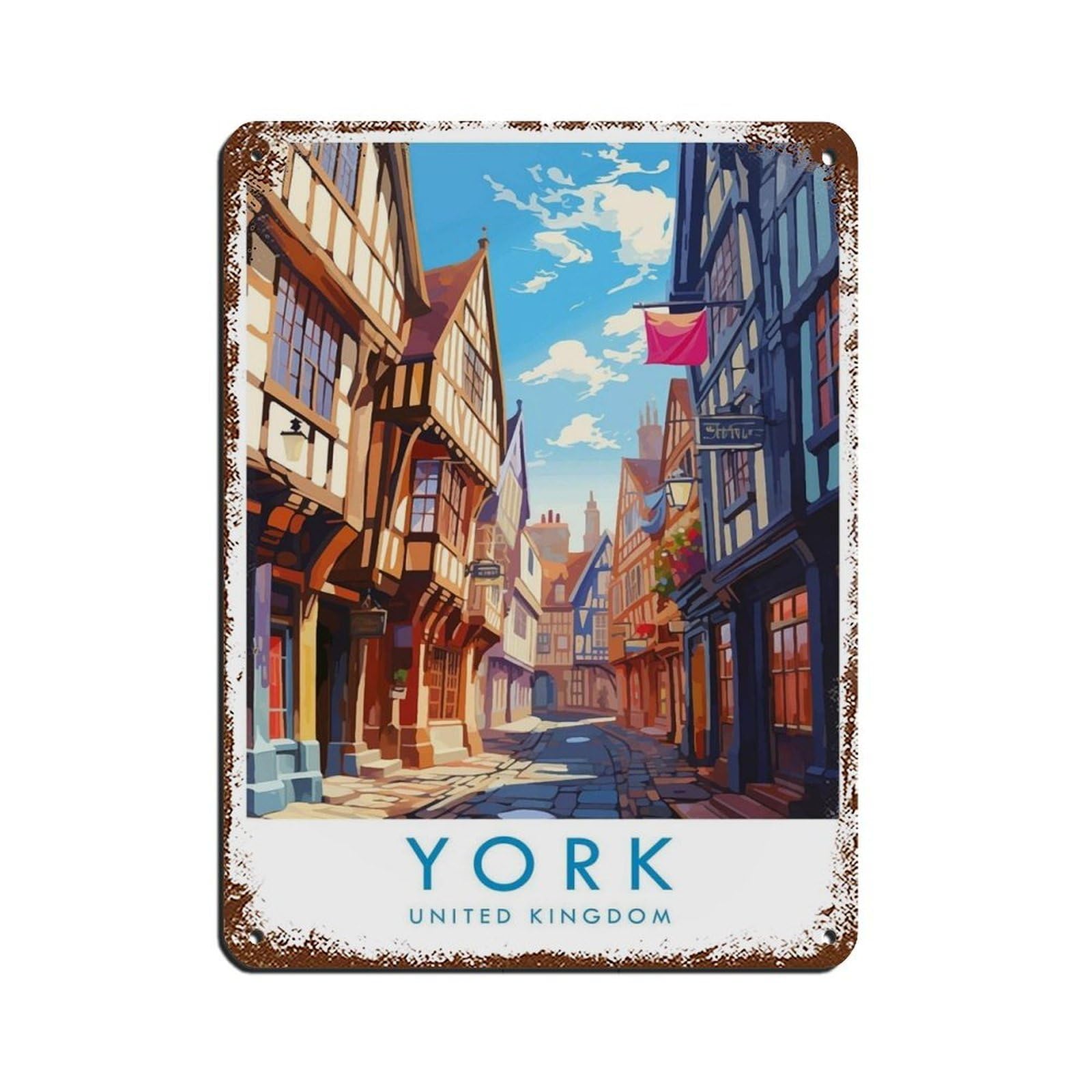 York Travel, United Kingdom Travel Decor Tin Sign Vintage Metal Pub Club Cafe Bar Home Wall Art Decoration Poster Retro 12x16inch(30x40cm)