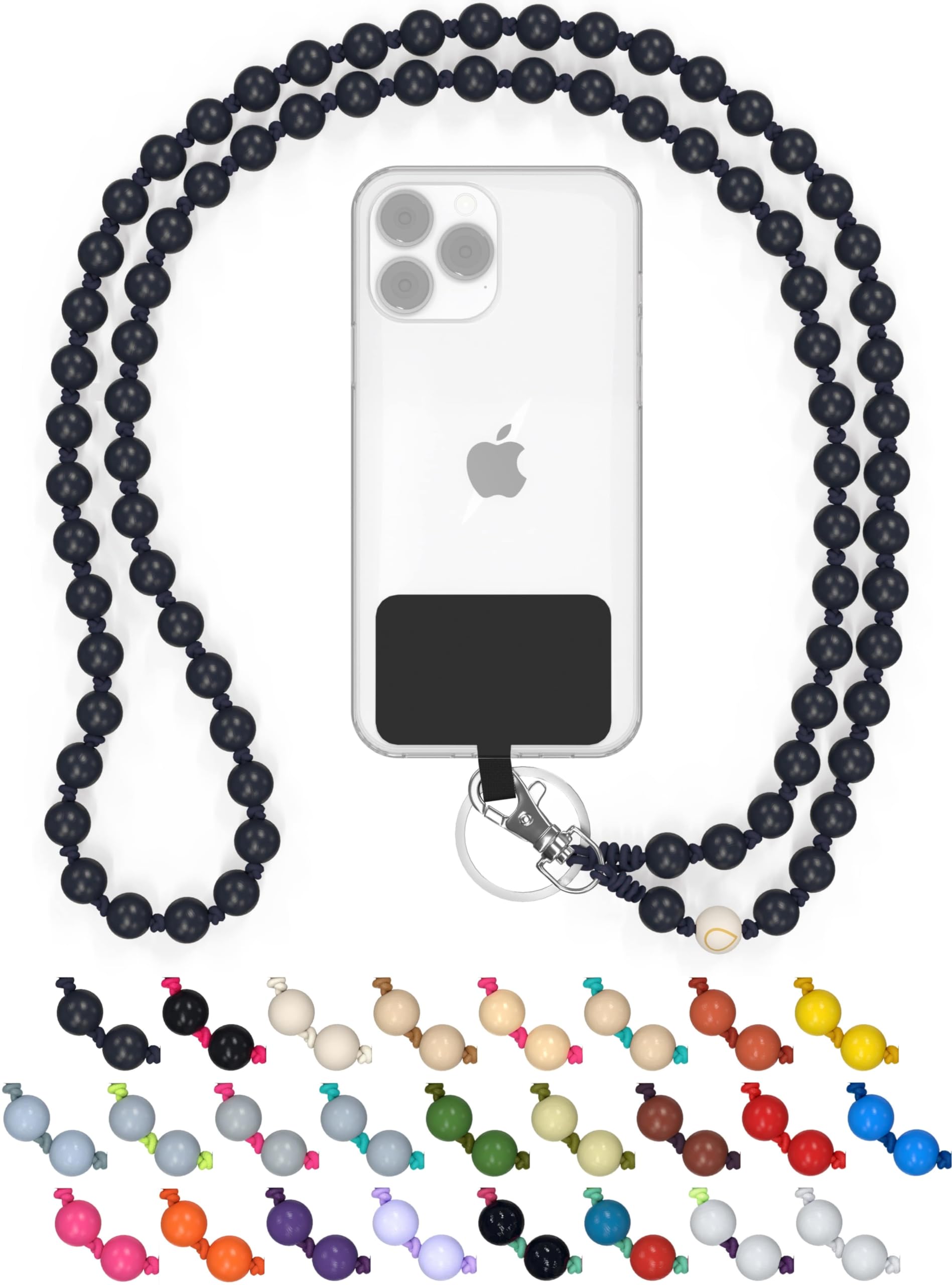 Chaîne universelle en perles de bois pour téléphones portables, chaîne - compatible avec tous les smartphones: iPhone 15, 14, 13, 12, 11, X, Samsung Galaxy (sans étui)
