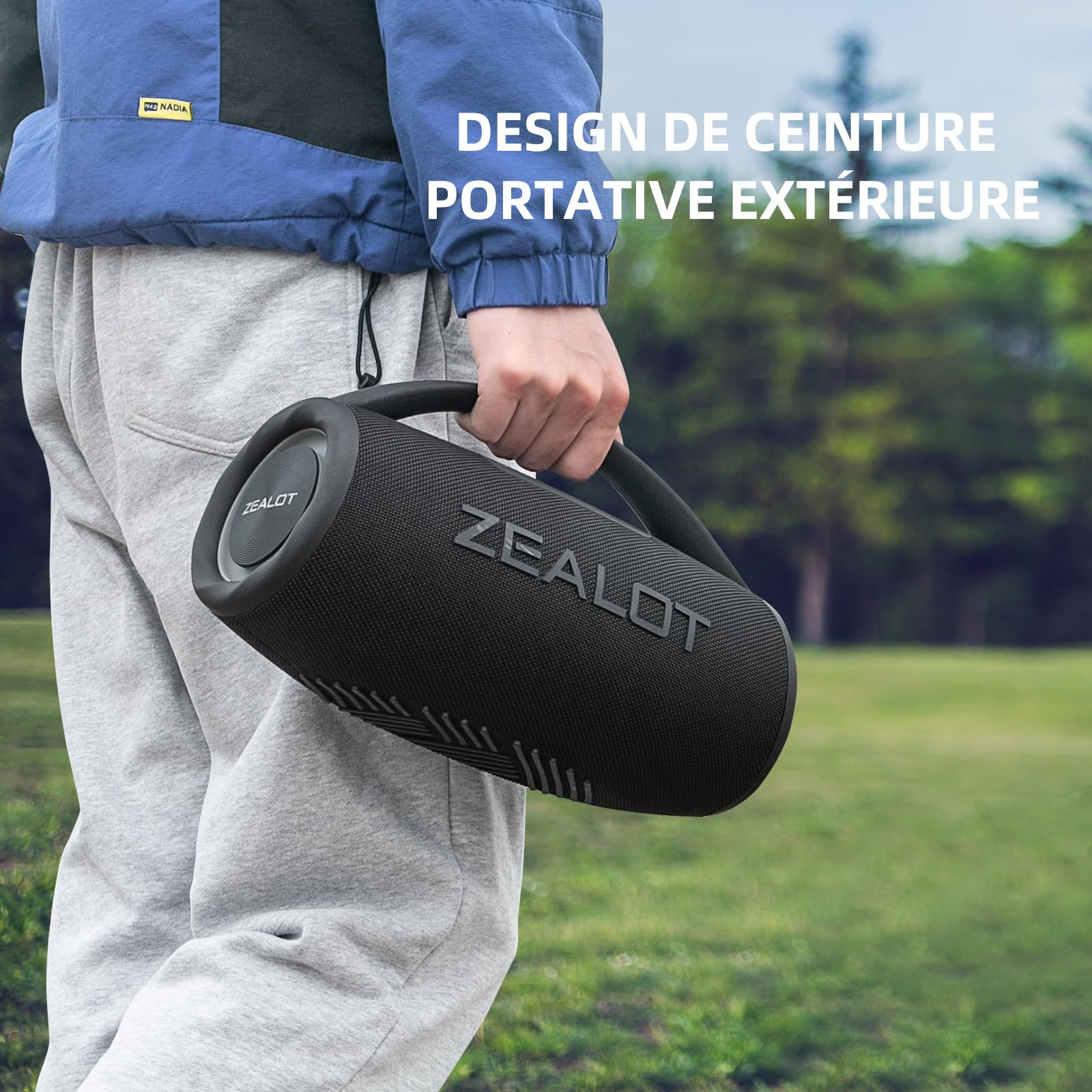 ZEALOT Enceinte Bluetooth Puissante 80W Haut Parleur sans Fil avec Lumière LED, Basses Puissantes, EQ, Autonomie de 12 hrs, Bluetooth 5.2, IPX6, AUX, TF Carte, TWS, Enceinte Portable pour Exterieur